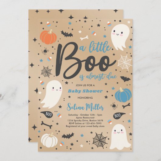 Boy Ghost Little Boo ist zu Halloween Baby Dusche Einladung (Vorne/Hinten)