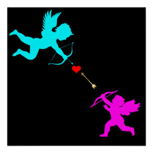 Boy & Gilr Angels Arrow Red Heart Black Poster