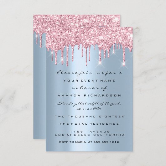 Boy Gir Glitzer Tropfen Pink Blue Baby Dusche Kani Einladung (Vorne/Hinten)