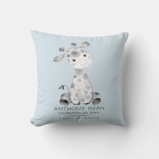 Boy Giraffe Baby Birth Stats Pillow Kissen (Vorderseite)
