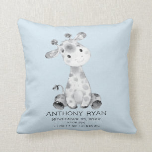 Boy Giraffe Baby Birth Stats Pillow Kissen