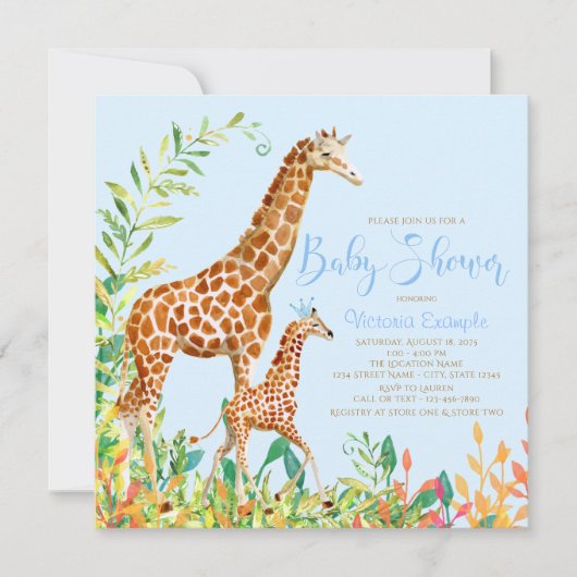 Boy Giraffe Baby Shower Einladungen (Vorderseite)