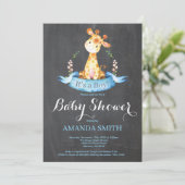 Boy Giraffe Babydusche Einladung Chalkboard (Stehend Vorderseite)