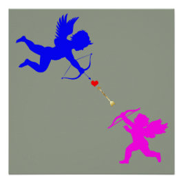 Boy & Girl Angels Arrow Red Heart Poster