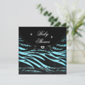 Boy Girl Baby Dusche Blue Black Zebra Einladung (Stehend Vorderseite)