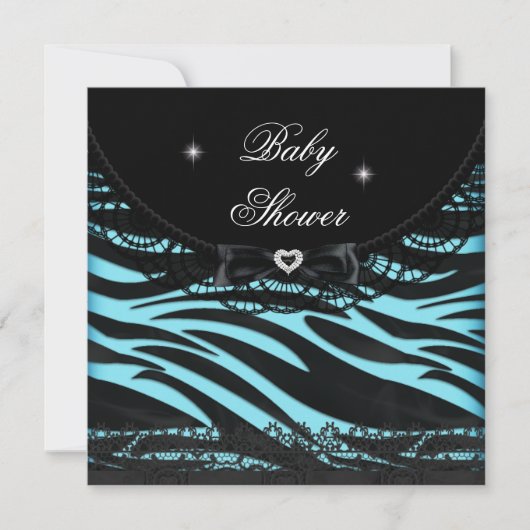 Boy Girl Baby Dusche Blue Black Zebra Einladung (Vorderseite)