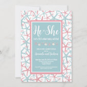 Boy Girl Beach He She Summer Gender Reveal Party Einladung (Vorderseite)