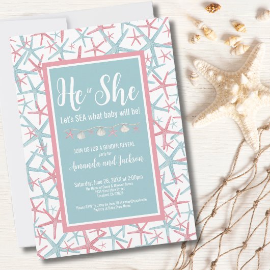 Boy Girl Beach He She Summer Gender Reveal Party Einladung