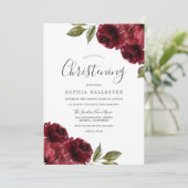 Boy Girl Burgundy Rote Blume Christening Taufe Einladung (Stehend Vorderseite)