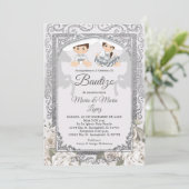 Boy Girl Fiesta Silver Charro Mexican Bautizo Einladung (Stehend Vorderseite)