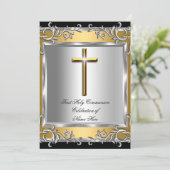 Boy Girl First Heilige Kommune Silver Gold 2 Einladung (Stehend Vorderseite)