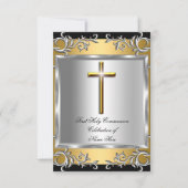 Boy Girl First Heilige Kommunion Silver Gold SML Einladung (Vorderseite)