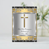 Boy Girl First Heilige Kommunion Silver Gold SML Einladung (Stehend Vorderseite)