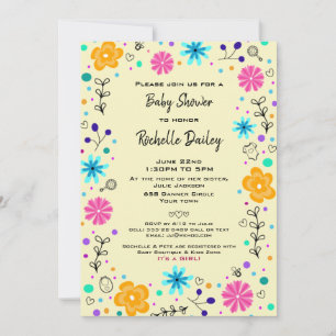Boy Girl Floral Yellow Niedlich Baby Dusche Einlad Einladung