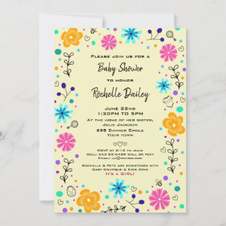 Boy Girl Floral Yellow Niedlich Baby Dusche Einlad Einladung