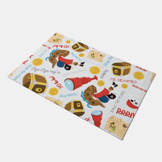 Boy Girl Fun White Party Pirate Pattern Fußmatte (Schrägansicht)