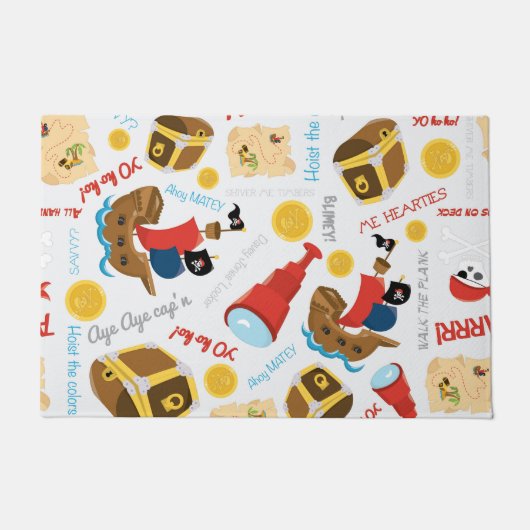Boy Girl Fun White Party Pirate Pattern Fußmatte (Vorderseite)