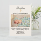 Boy Girl Gold Cross Religious Baptism Foto Einladung (Stehend Vorderseite)