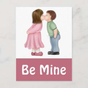 Boy & Girl Kissing Be Mine Valentine Postkarten