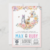 Boy & Girl Little Bunny Spring Geburtstag Einladung (Vorderseite)