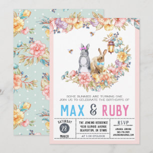 Boy & Girl Little Bunny Spring Geburtstag Einladung