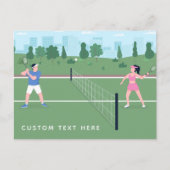 Boy Girl Playing Tennis Green Illustration & Text Postkarte (Vorderseite)