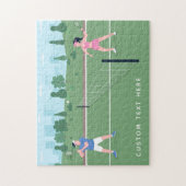 Boy Girl Playing Tennis Green Illustration & Text Puzzle (Vertikal)