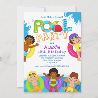 Boy Girl Pool Party 12. Geburtstag Einladung