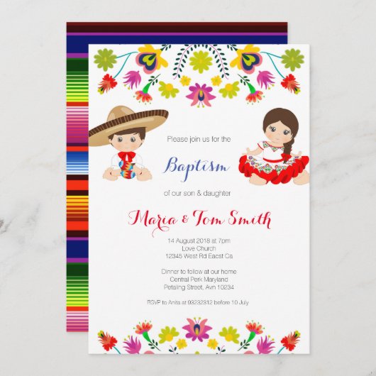 Boy Girl Siblans Christening Taufe Einladung (Vorne/Hinten)