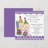 Boy & Girl Strichmännchen Twins Geburtstag Einladu Einladung (Vorne/Hinten)