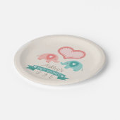 Boy & Girl Twin Pink & Aquamarin Elephants Kinderd Pappteller (Schrägansicht)