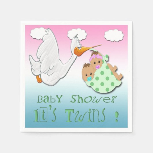 Boy & Girl Twins 2 - Stork Baby Shooter Paper Napk Serviette (Vorderseite)