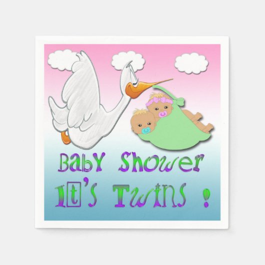 Boy & Girl Twins 2 - Stork Baby Shooter Paper Napk Serviette (Vorderseite)