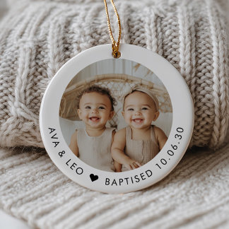 Boy Girl Twins Baptism Photo Keepsake Keramik Ornament