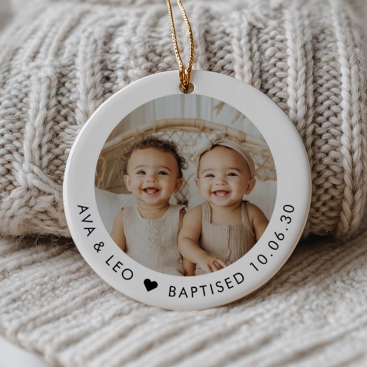Boy Girl Twins Baptism Photo Keepsake Keramik Ornament