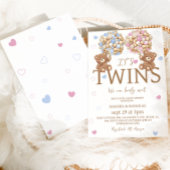 Boy Girl Twins Bear Balloons Rustic Baby Dusche Einladung