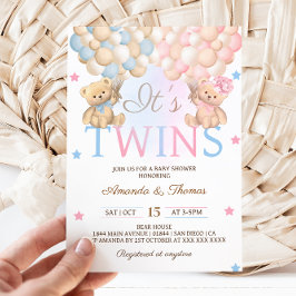 Boy Girl Twins Bear mit Balloons Babydusche Einladung