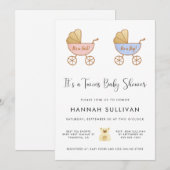 Boy & Girl Twins Carriage Wasserfarbe Dusche Einladung (Vorne/Hinten)