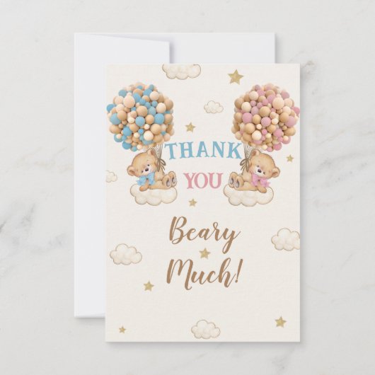 Boy Girl Twins Dusche Pastel Blue Beige Dankeskarte (Rückseite)