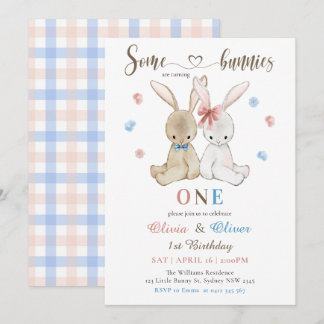 Boy Girl Twins Einige Bunnies 1. Geburtstag Einladung