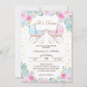 Boy Girl Twins Pink Blue Stroller Baby Dusche Einladung (Vorderseite)