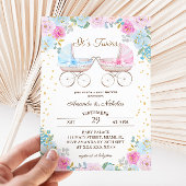 Boy Girl Twins Pink Blue Stroller Baby Dusche Einladung