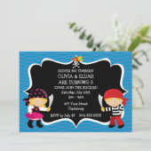 Boy Girl Twins Pirate Geburtstagsparty Einladung (Stehend Vorderseite)