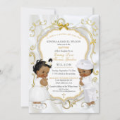 Boy & Girl Twins Taufe Christening Ethnic Einladung (Vorderseite)
