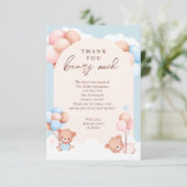 Boy Girl Twins Teddy Bear Baby Shower Dankeskarte (Stehend Vorderseite)