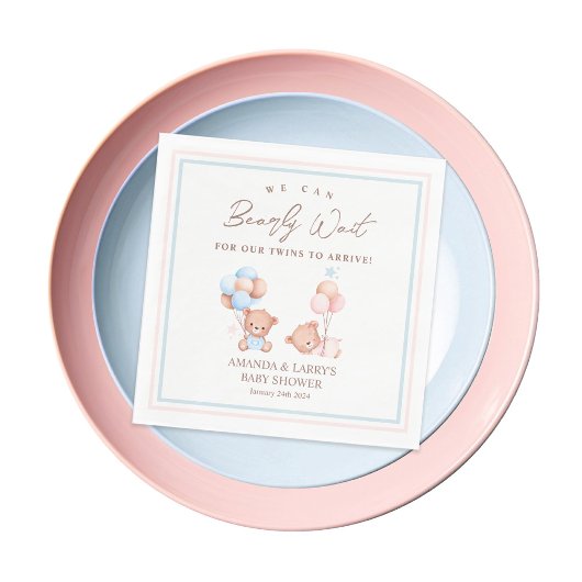 Boy Girl Twins Teddy Bear Baby Shower Serviette