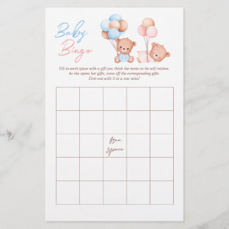 Boy Girl Twins Teddy Bear BINGO Baby Showspiel Flyer
