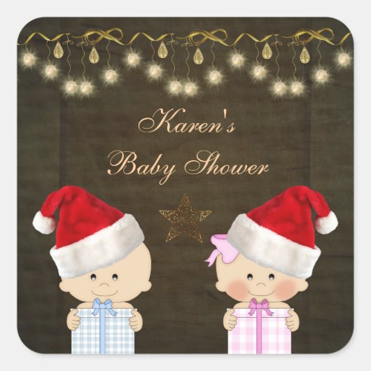 Boy & Girl Twins Weihnachtsduschkleber Quadratischer Aufkleber (Vorderseite)