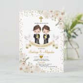 Boy Girl White Blume 1. Einladung (Stehend Vorderseite)