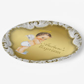 Boy Gold Angel Taufe Christening Pappteller (Schrägansicht)